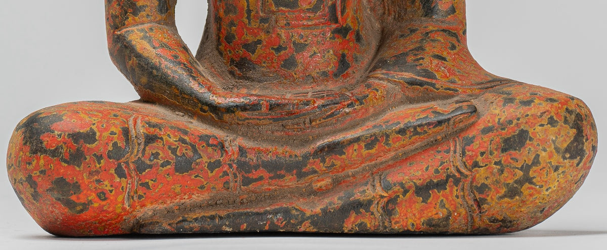 Buddha -Skulptur - antiker Khmer -Stil Holz sitzend Buddha Statue Dhya ...