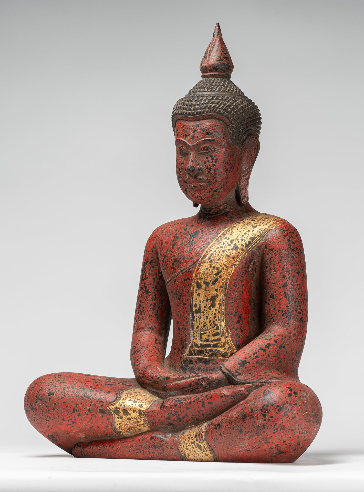 Buddha Statue - Antique Khmer Style SE Asia Seated Wood Meditation Buddha Statue - 53cm/21"