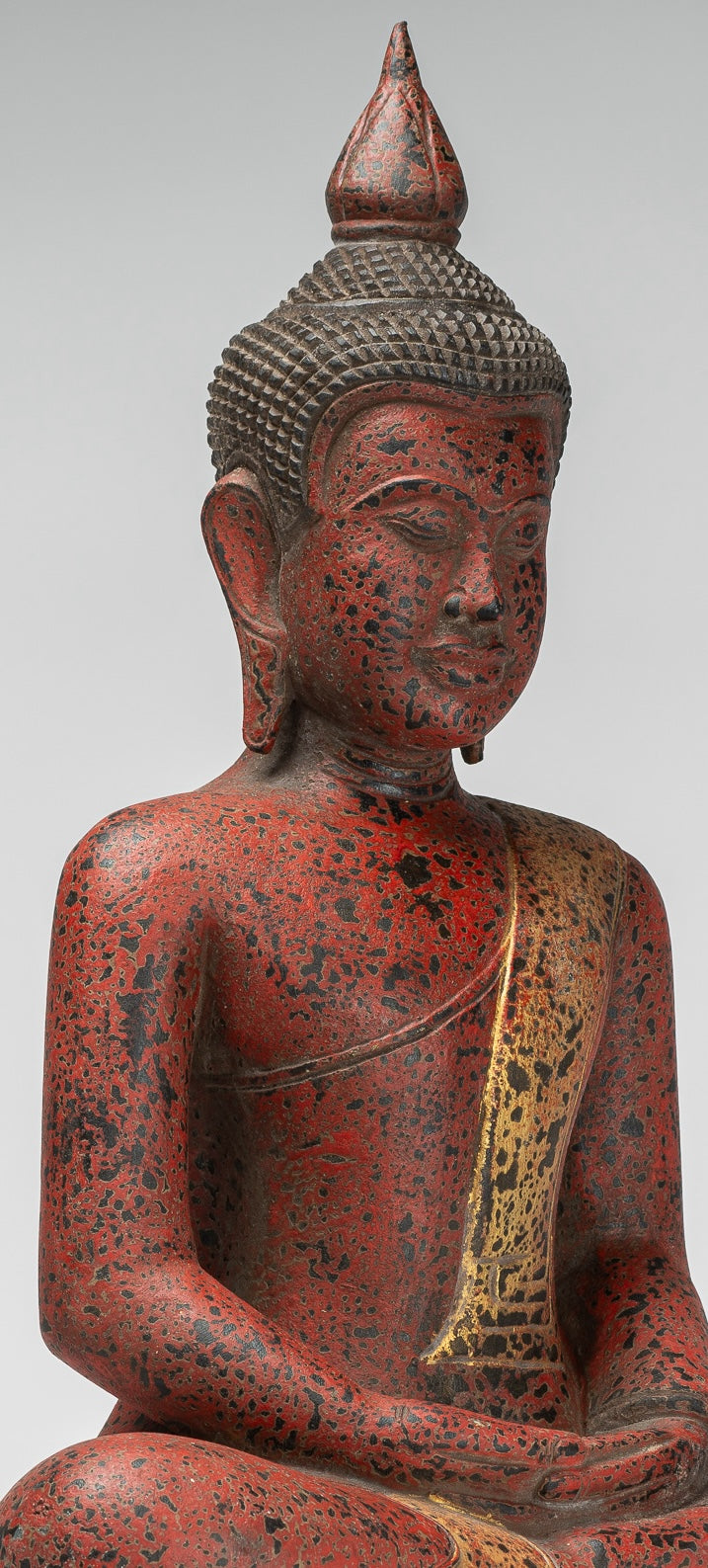 Buddha Statue - Antique Khmer Style SE Asia Seated Wood Meditation Buddha Statue - 53cm/21"