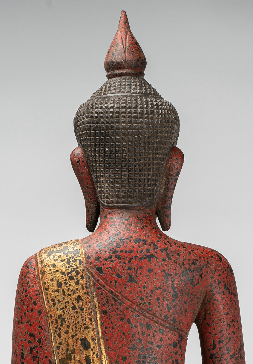 Buddha Statue - Antique Khmer Style SE Asia Seated Wood Meditation Buddha Statue - 53cm/21"