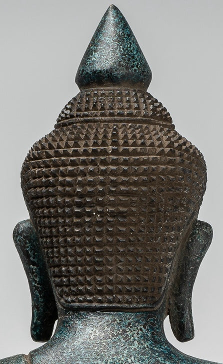 Buddha Statue - Antique Khmer Style Cambodia Seated Wood Buddha Statue Teaching Mudra - 39cm/16"