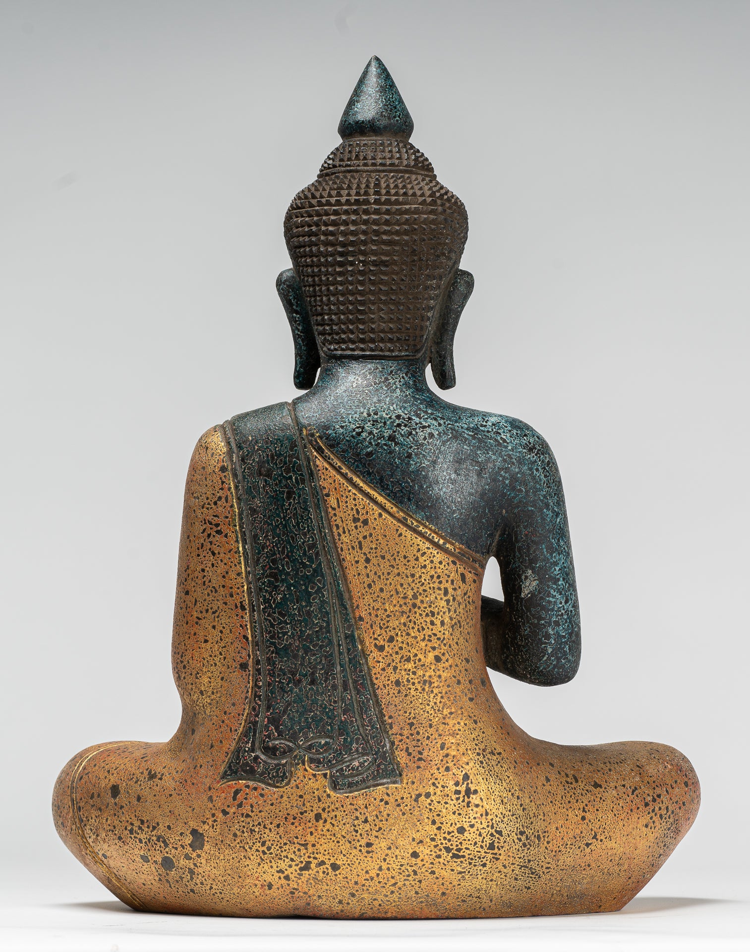 Buddha Statue - Antique Khmer Style Cambodia Seated Wood Buddha Statue Teaching Mudra - 39cm/16"