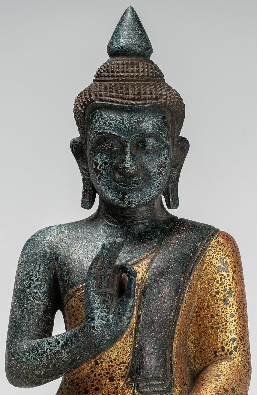 Buddha Statue - Antique Khmer Style Cambodia Seated Wood Buddha Statue Teaching Mudra - 39cm/16"