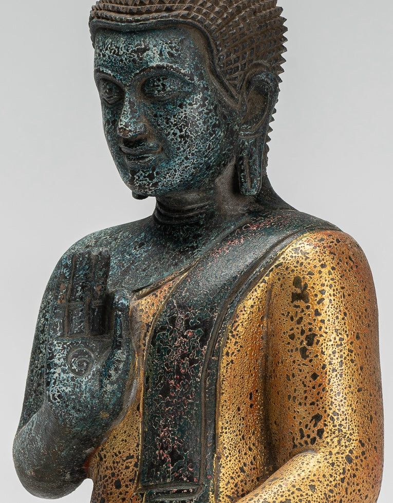 Buddha Statue - Antique Khmer Style Cambodia Seated Wood Buddha Statue Teaching Mudra - 39cm/16"