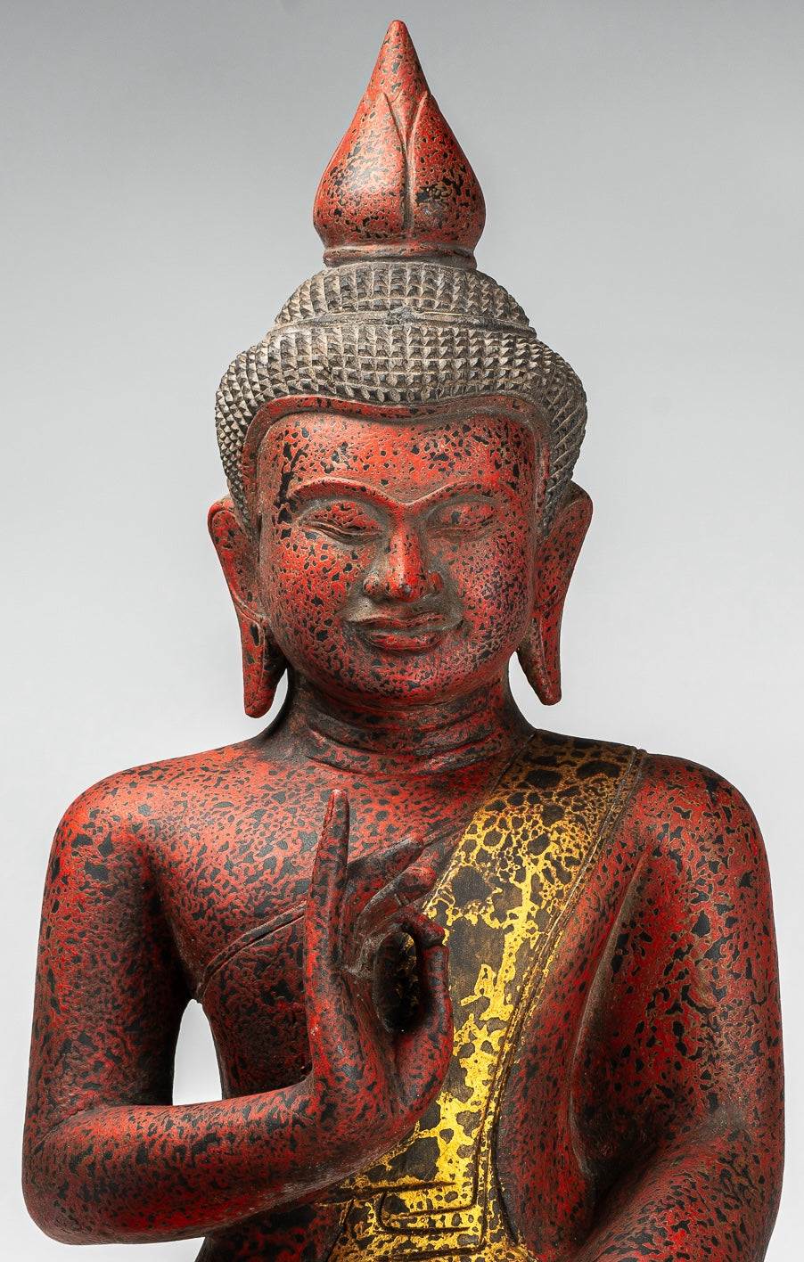 Buddha Statue - Antique Khmer Style Cambodia Seated Wood Buddha Statue Teaching Mudra - 70cm/28"