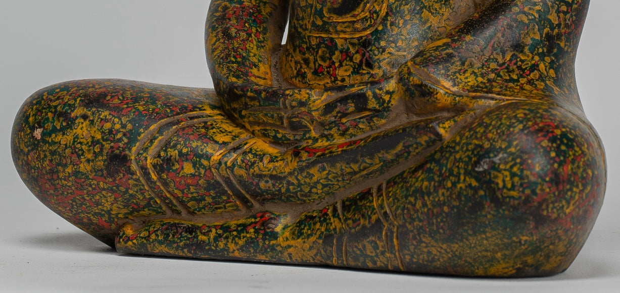 Escultura de Buda - Estatua de Buda Sentada de madera de estilo jemer antiguo Dhyana Meditation Mudra - 27 cm/11 "