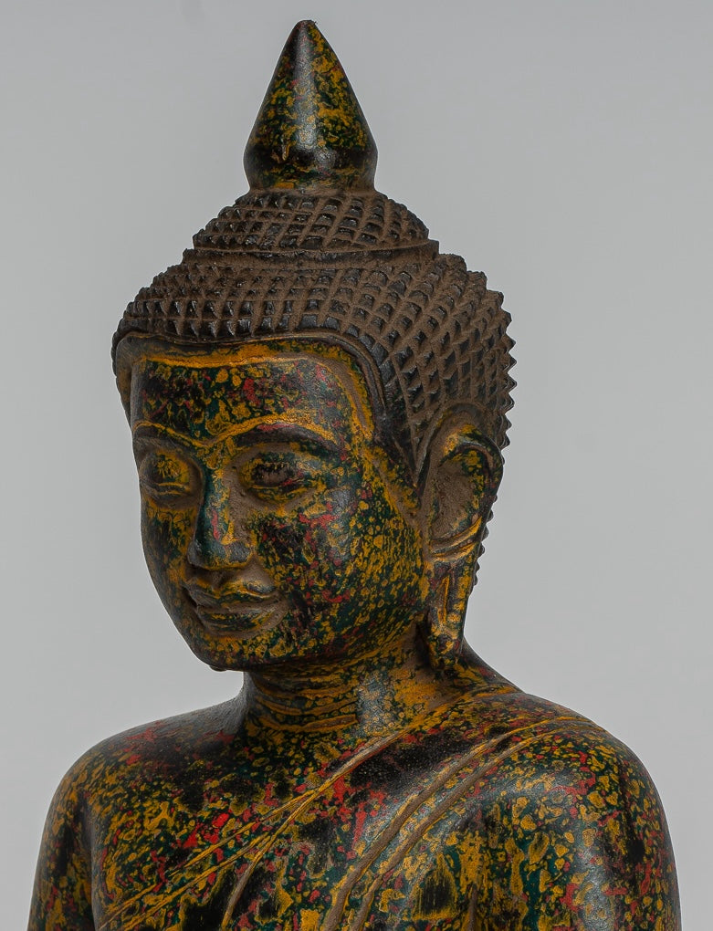 Escultura de Buda - Estatua de Buda Sentada de madera de estilo jemer antiguo Dhyana Meditation Mudra - 27 cm/11 "