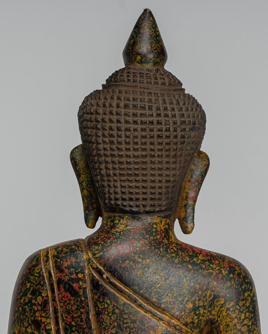 Escultura de Buda - Estatua de Buda Sentada de madera de estilo jemer antiguo Dhyana Meditation Mudra - 27 cm/11 "