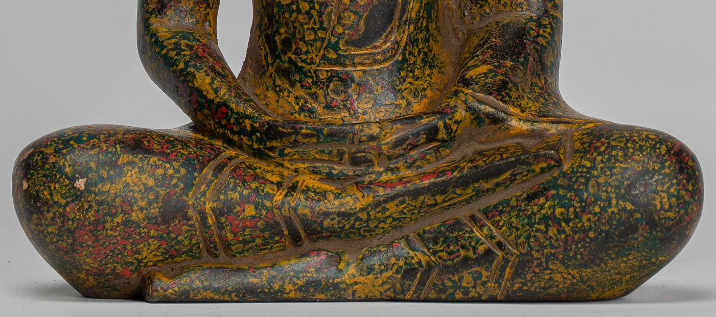 Escultura de Buda - Estatua de Buda Sentada de madera de estilo jemer antiguo Dhyana Meditation Mudra - 27 cm/11 "