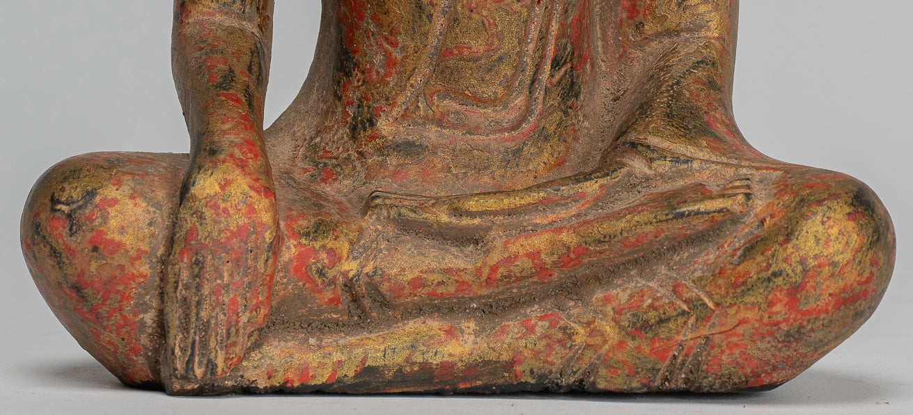 Buddha Statue - Antique Khmer Style SE Asia Seated Wood Enlightenment Buddha Statue - 21cm/8"