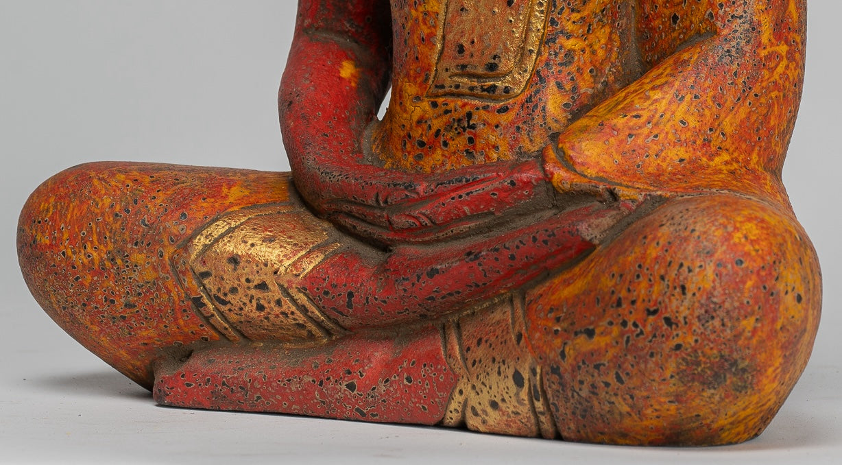 Escultura de Buda - Estatua de Buda Sentada de madera de estilo jemer antiguo Dhyana Meditation Mudra - 27 cm/11 "