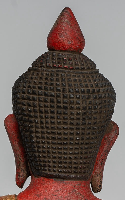 Escultura de Buda - Estatua de Buda Sentada de madera de estilo jemer antiguo Dhyana Meditation Mudra - 27 cm/11 "