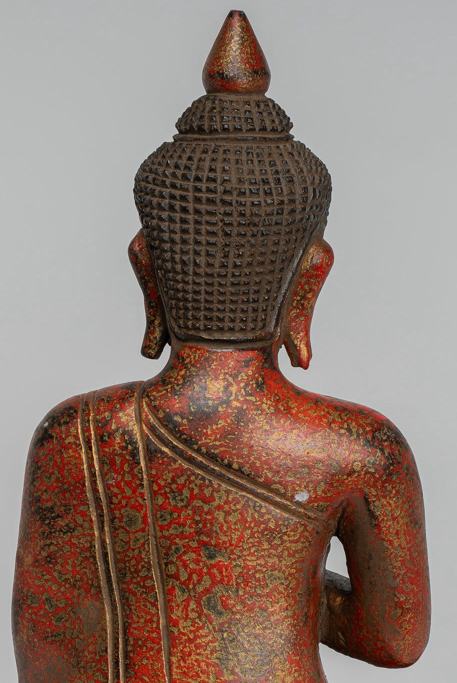 Buddha Statue - Antique Khmer Style Cambodia Seated Wood Buddha Statue Teaching Mudra - 27cm/11"