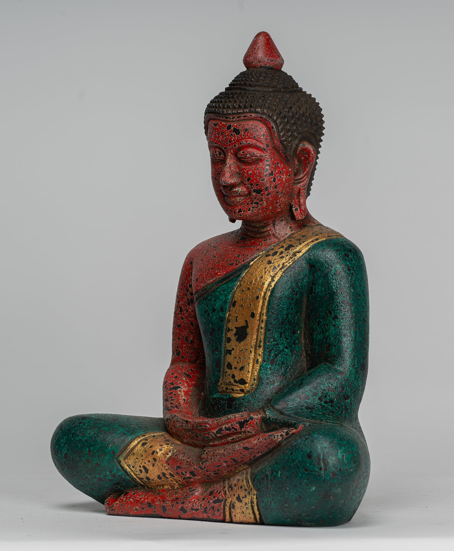 Escultura de Buda - Estatua de Buda de madera de estilo jemer antiguo Dhyana Meditation Mudra - 26 cm/10 "