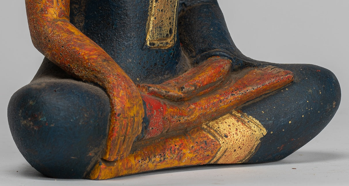 Buddha Statue - Antique Khmer Style SE Asia Seated Wood Enlightenment Buddha Statue - 27cm/11"