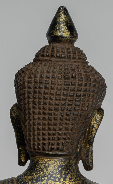 Buddha Statue - Antique Khmer Style SE Asia Seated Wood Enlightenment Buddha Statue - 27cm/11"