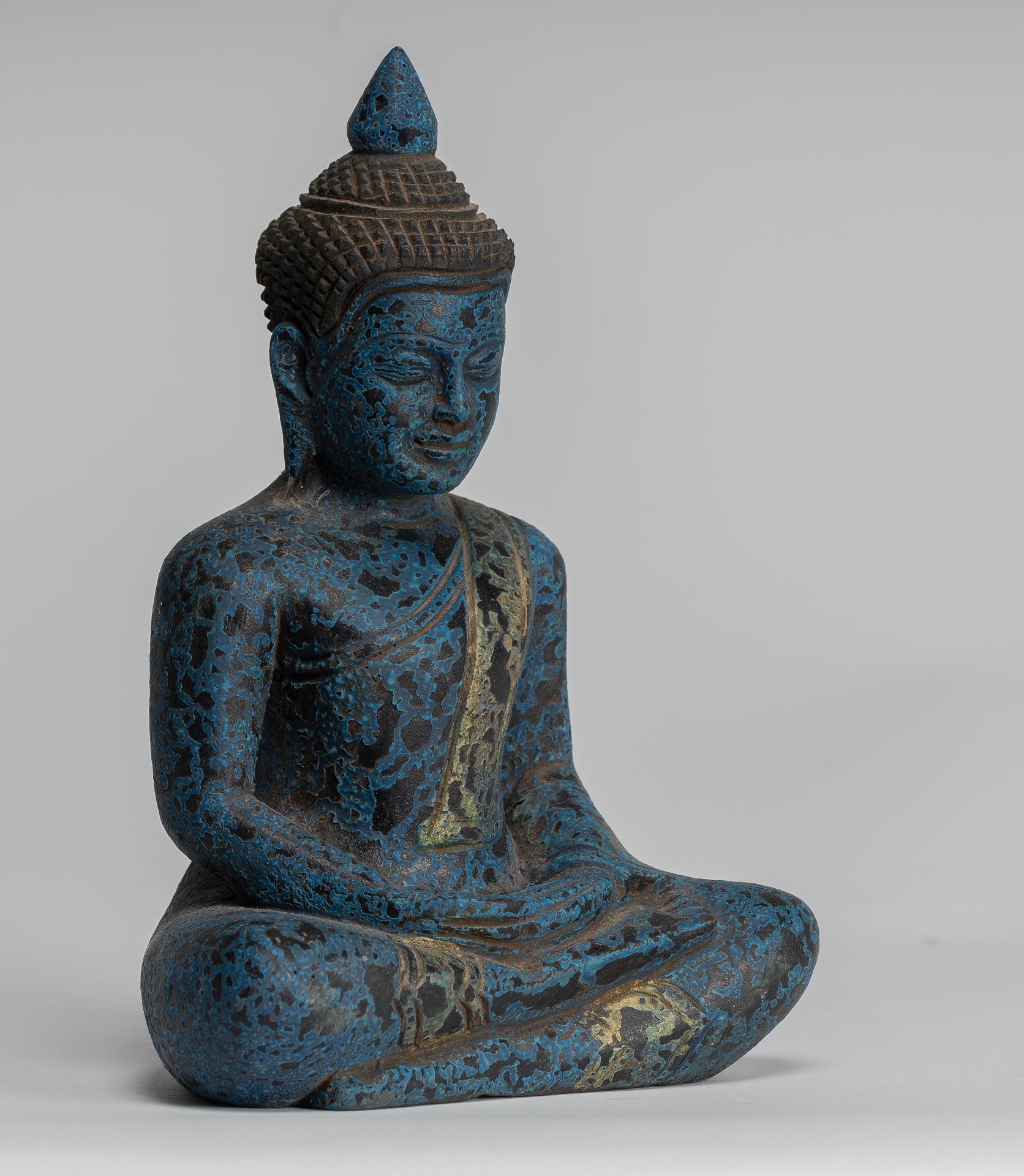 Escultura de Buda - Estatua de Buda de madera de estilo jemer antiguo Dhyana Meditation Mudra - 22cm/9 "