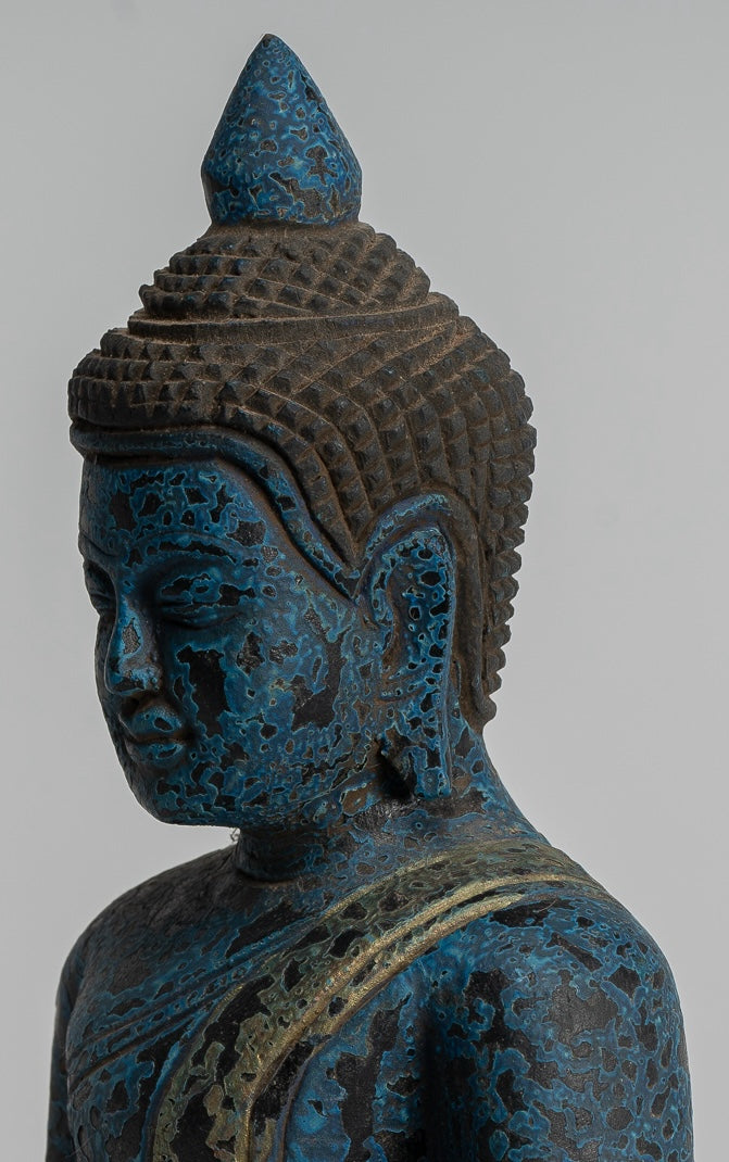 Escultura de Buda - Estatua de Buda de madera de estilo jemer antiguo Dhyana Meditation Mudra - 22cm/9 "