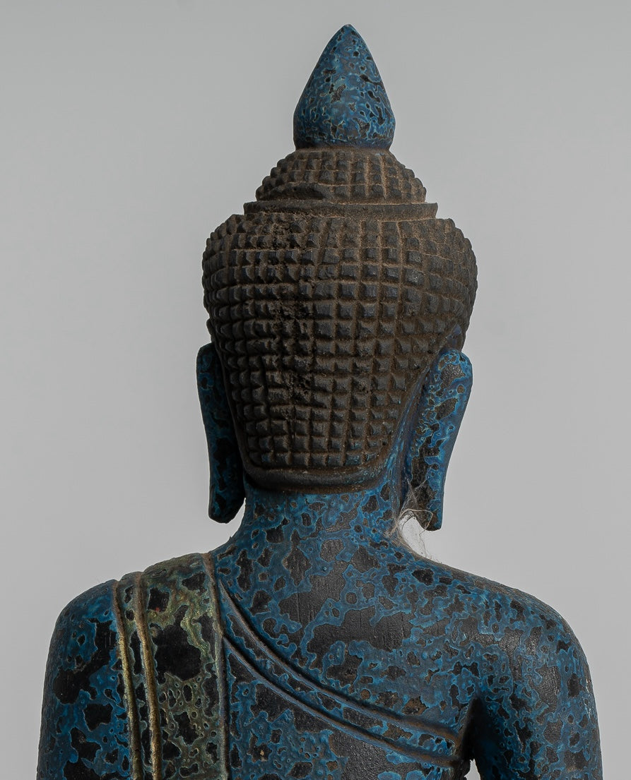 Escultura de Buda - Estatua de Buda de madera de estilo jemer antiguo Dhyana Meditation Mudra - 22cm/9 "