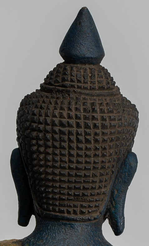 Buddha Sculpture - Antique Khmer Style Wood Seated Buddha Statue Dhyana Meditation Mudra - 20cm/8"