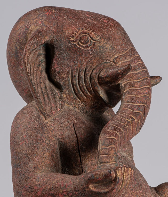 Elephant - Antique Khmer Style Standing Wood Elephant Statue - 53cm/21" Tall