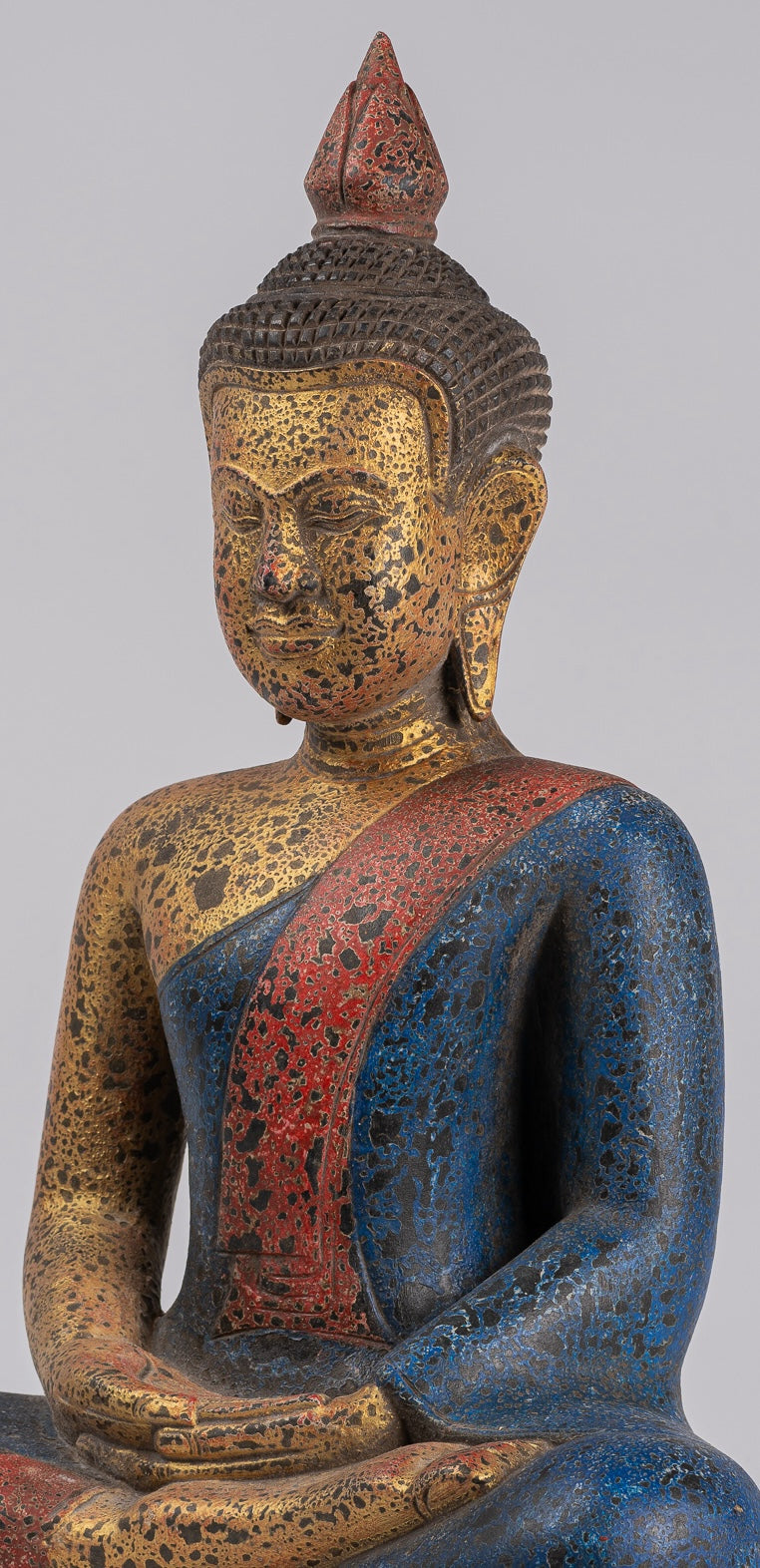 Buddha Sculpture - Antique Khmer Style Wood Seated Buddha Statue Dhyana Meditation Mudra - 55cm/21"