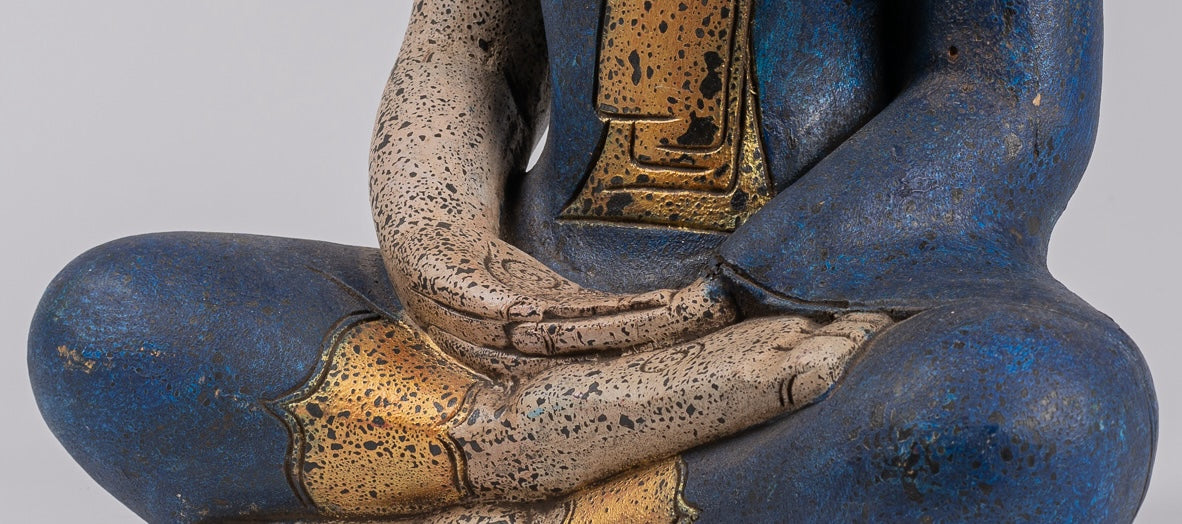 Buddha Statue - Antique Khmer Style SE Asia Seated Wood Meditation Buddha Statue - 47cm/19"