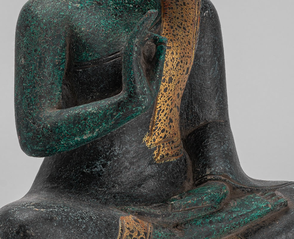 Buddha Sculpture - Buddha - Antique Khmer Style Seated Wood Buddha Statue Teaching Mudra - 40cm/16"