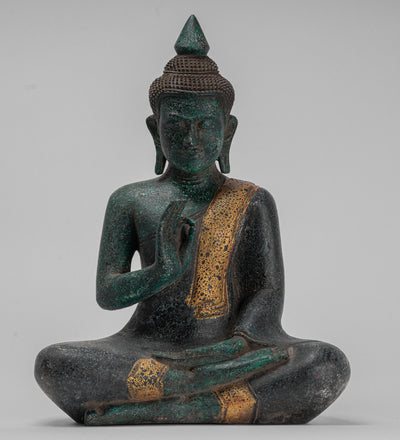Buddha Sculpture - Buddha - Antique Khmer Style Seated Wood Buddha Statue Teaching Mudra - 40cm/16"