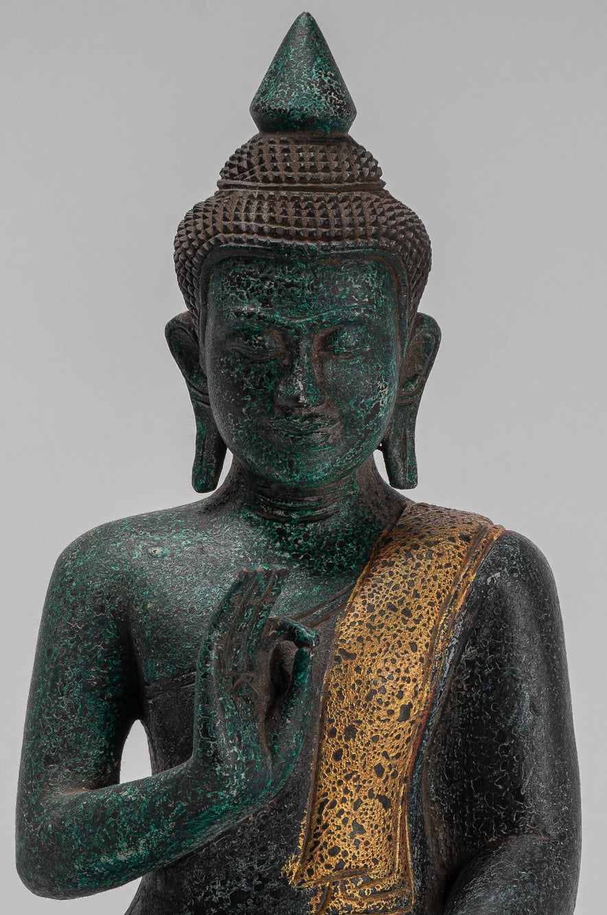 Buddha Sculpture - Buddha - Antique Khmer Style Seated Wood Buddha Statue Teaching Mudra - 40cm/16"