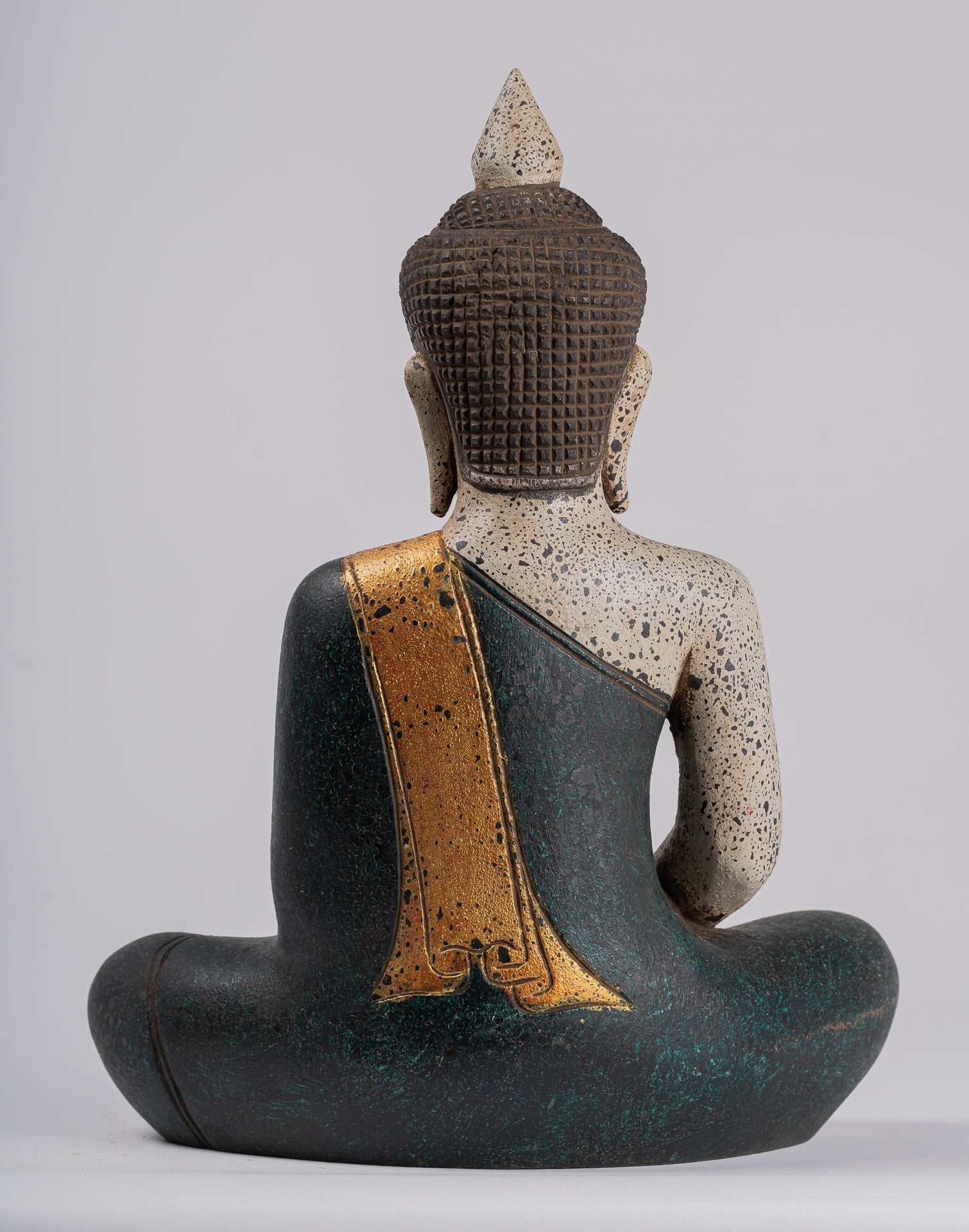 Buddha Sculpture - Antique Khmer Style Wood Seated Buddha Statue Dhyana Meditation Mudra - 40cm/16"