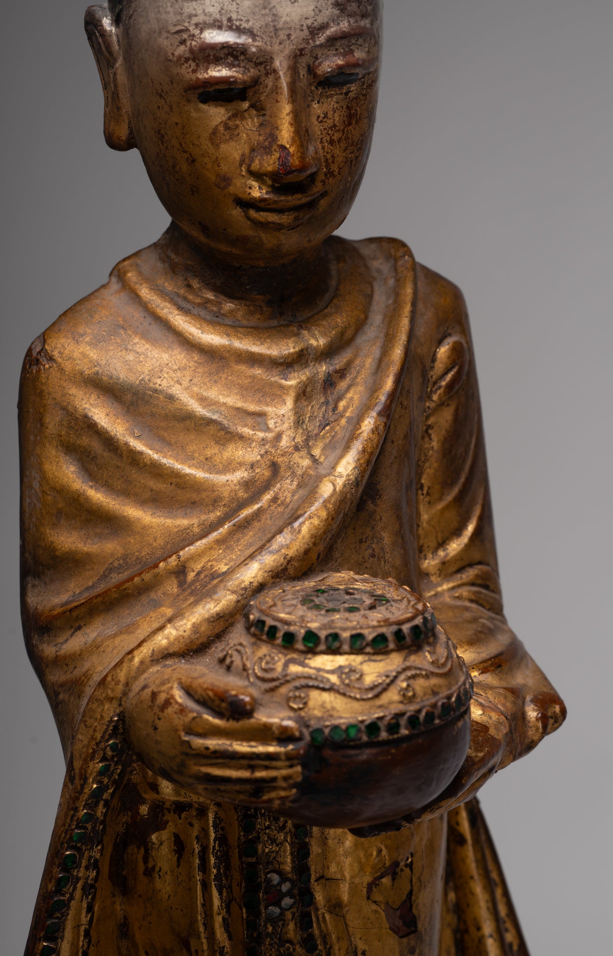 Estatua de Mandalay Monk de estilo birmano antiguo de estilo birmano - 90 cm/36 "