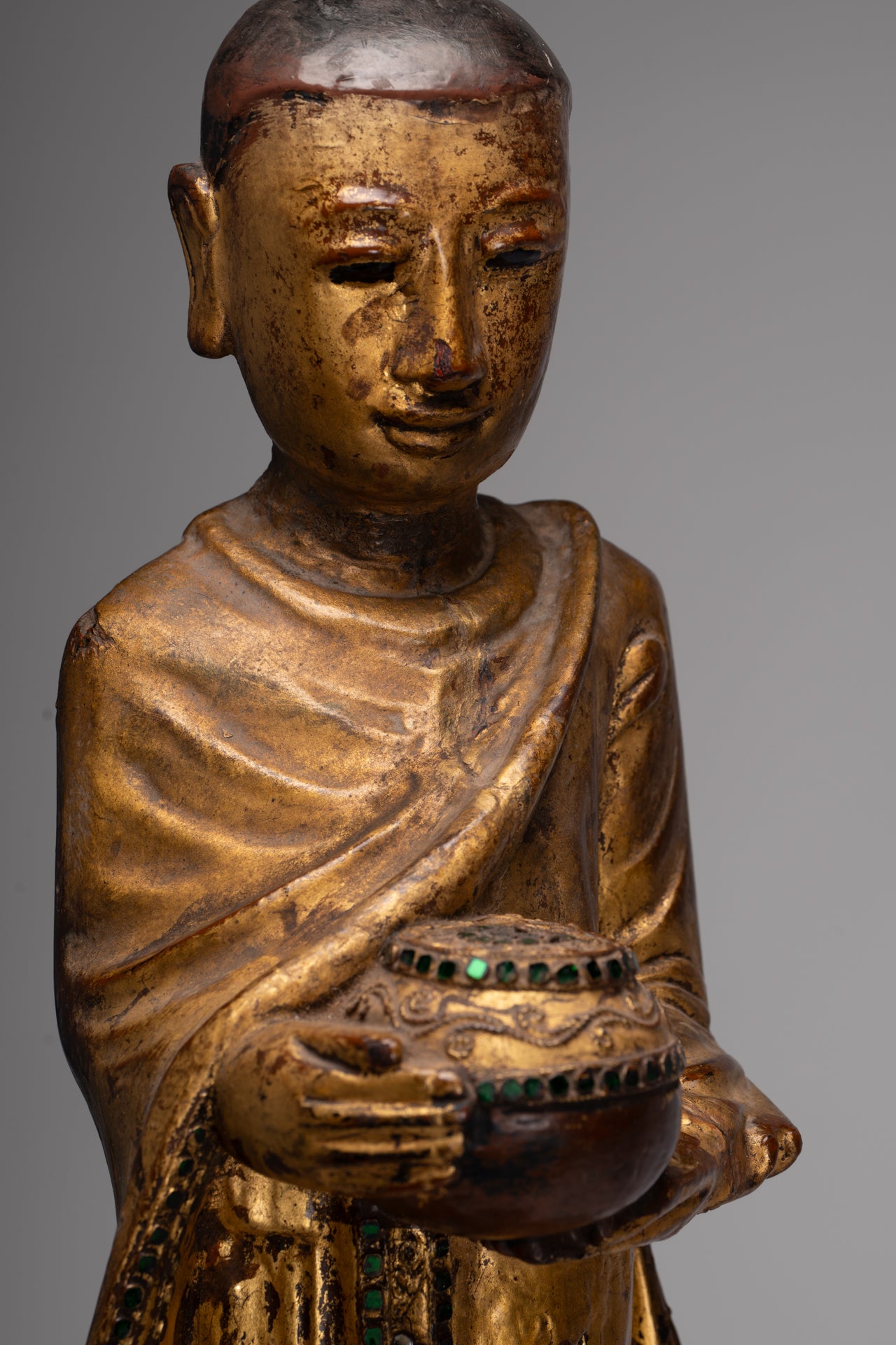 Estatua de Mandalay Monk de estilo birmano antiguo de estilo birmano - 90 cm/36 "