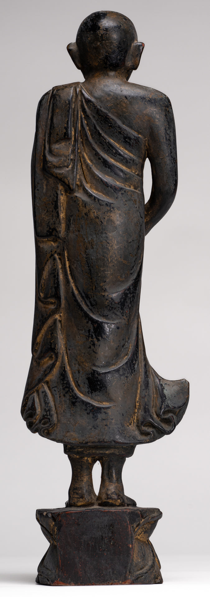 Antique Burmese Style Standing Wood Mandalay Monk Statue - 46cm/18"