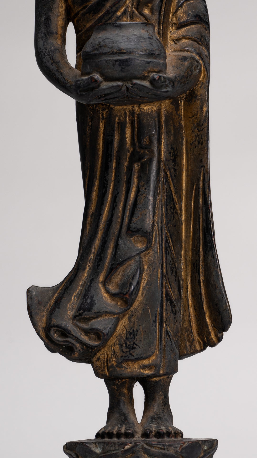 Antique Burmese Style Standing Wood Mandalay Monk Statue - 46cm/18"