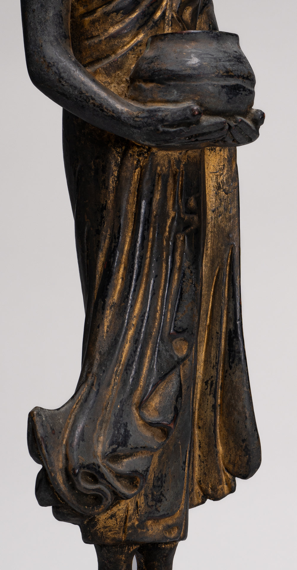 Antique Burmese Style Standing Wood Mandalay Monk Statue - 46cm/18"