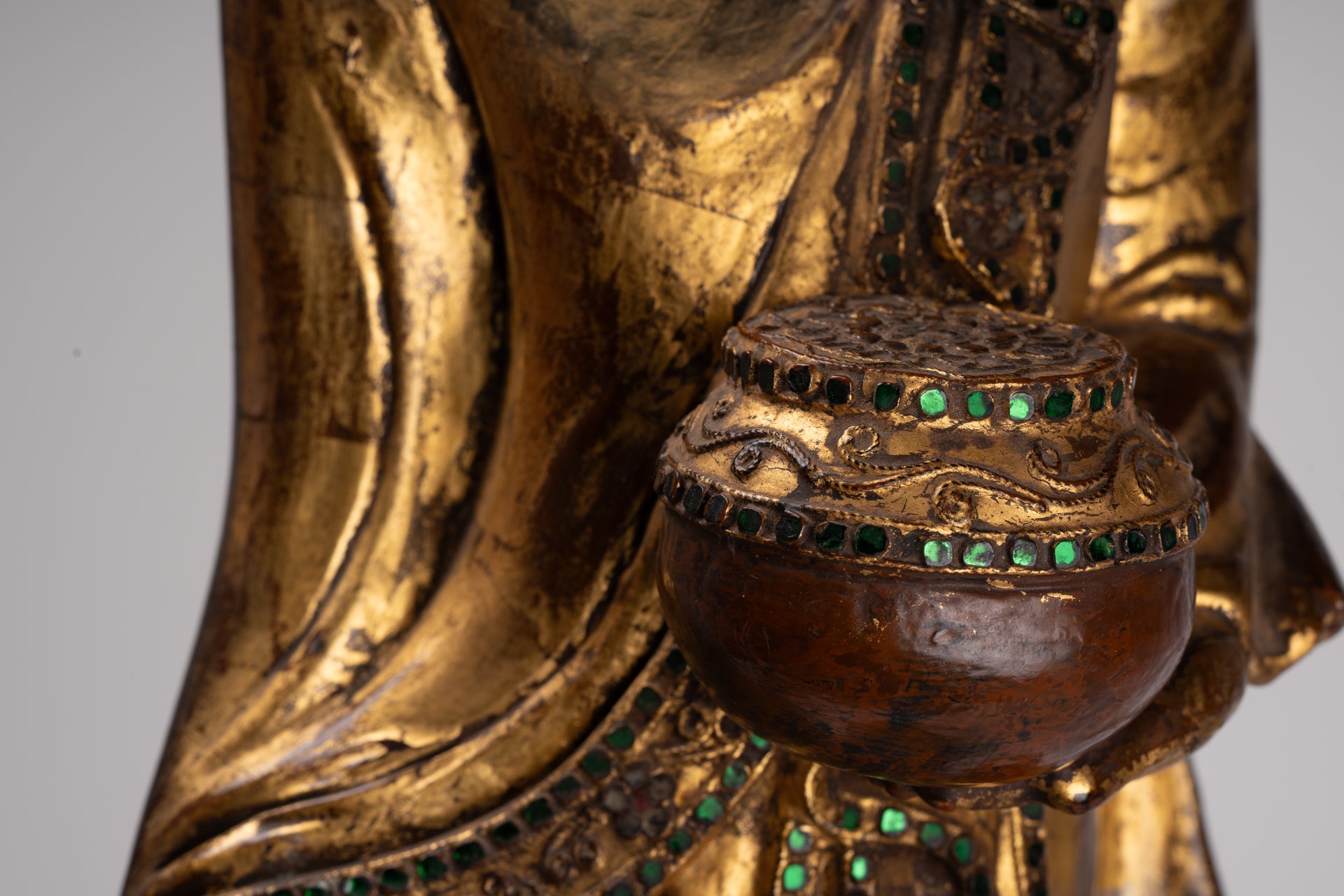 Antique Burmese Style Standing Wood Mandalay Buddha Statue - 101cm/40"