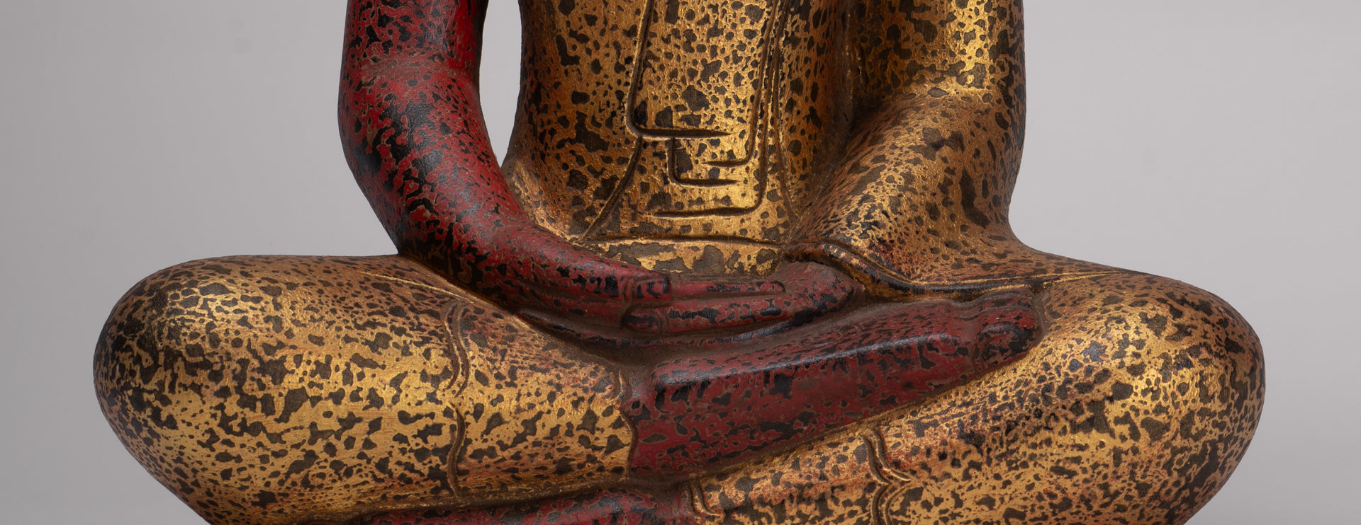 Buddha Statue - Antique Khmer Style SE Asia Seated Wood Meditation Buddha Statue - 49cm/20"