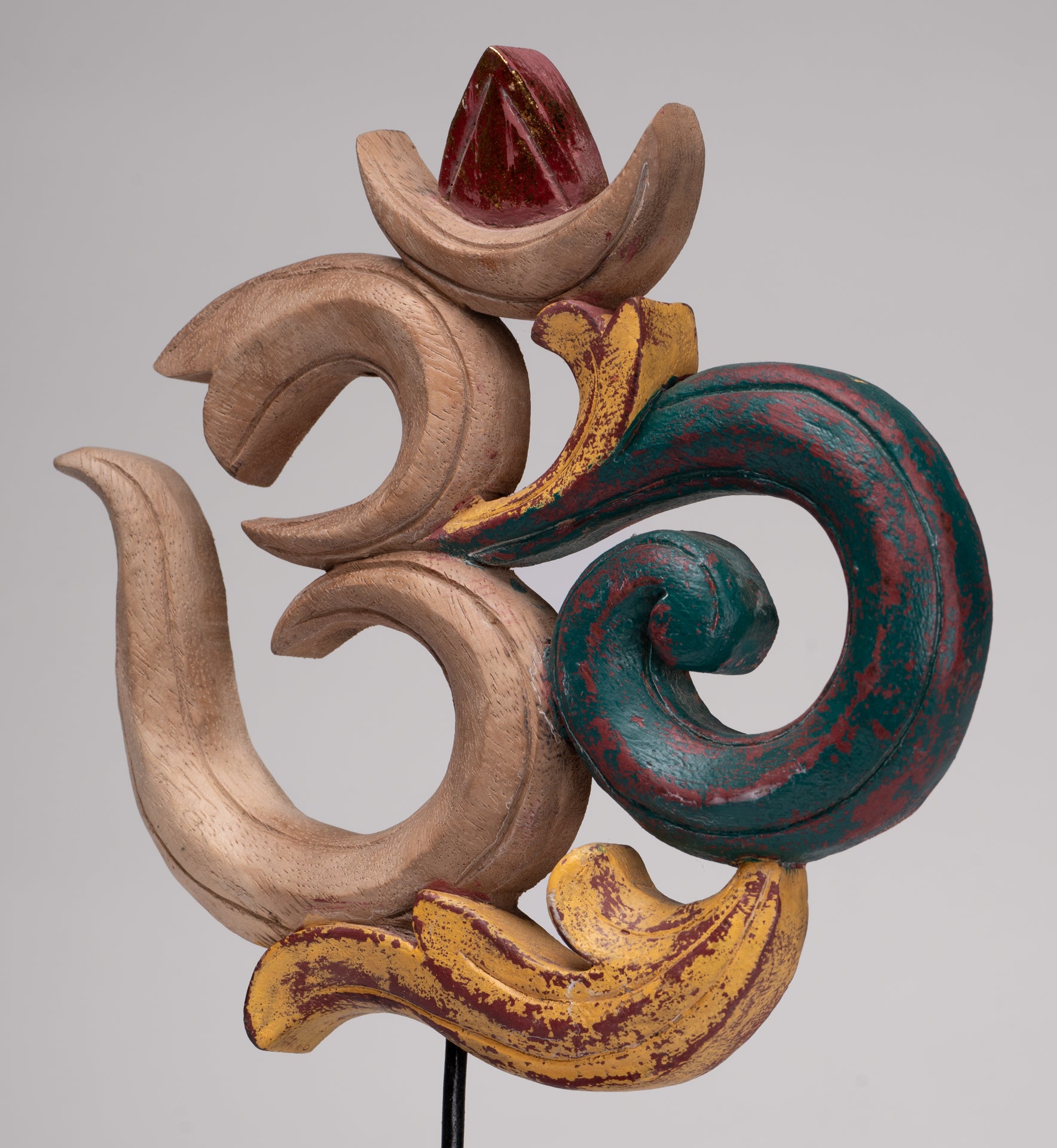Om Statue - Mounted Indonesian Wood Om Statue - 29cm(12")