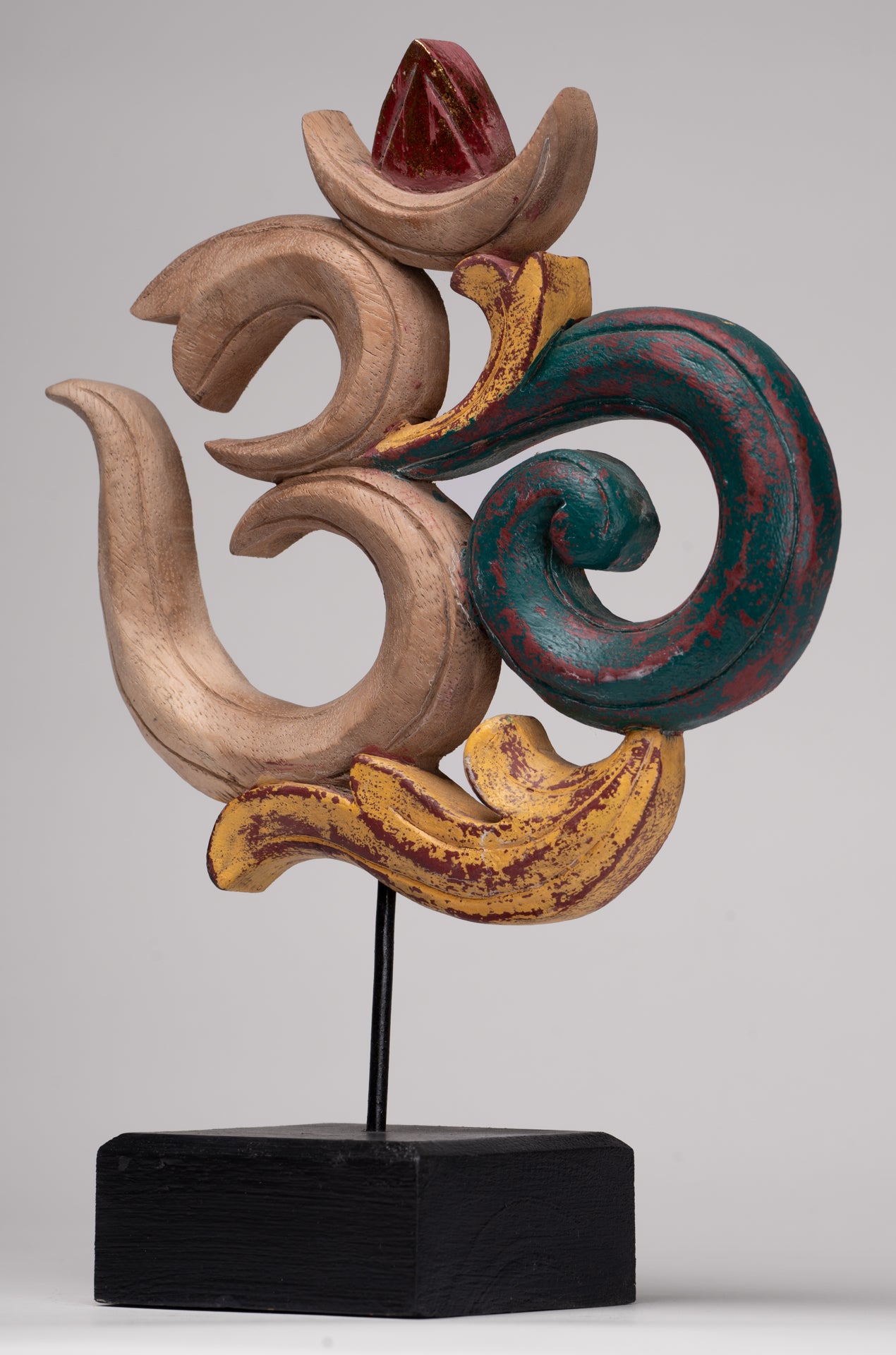 Om Statue - Mounted Indonesian Wood Om Statue - 29cm(12")