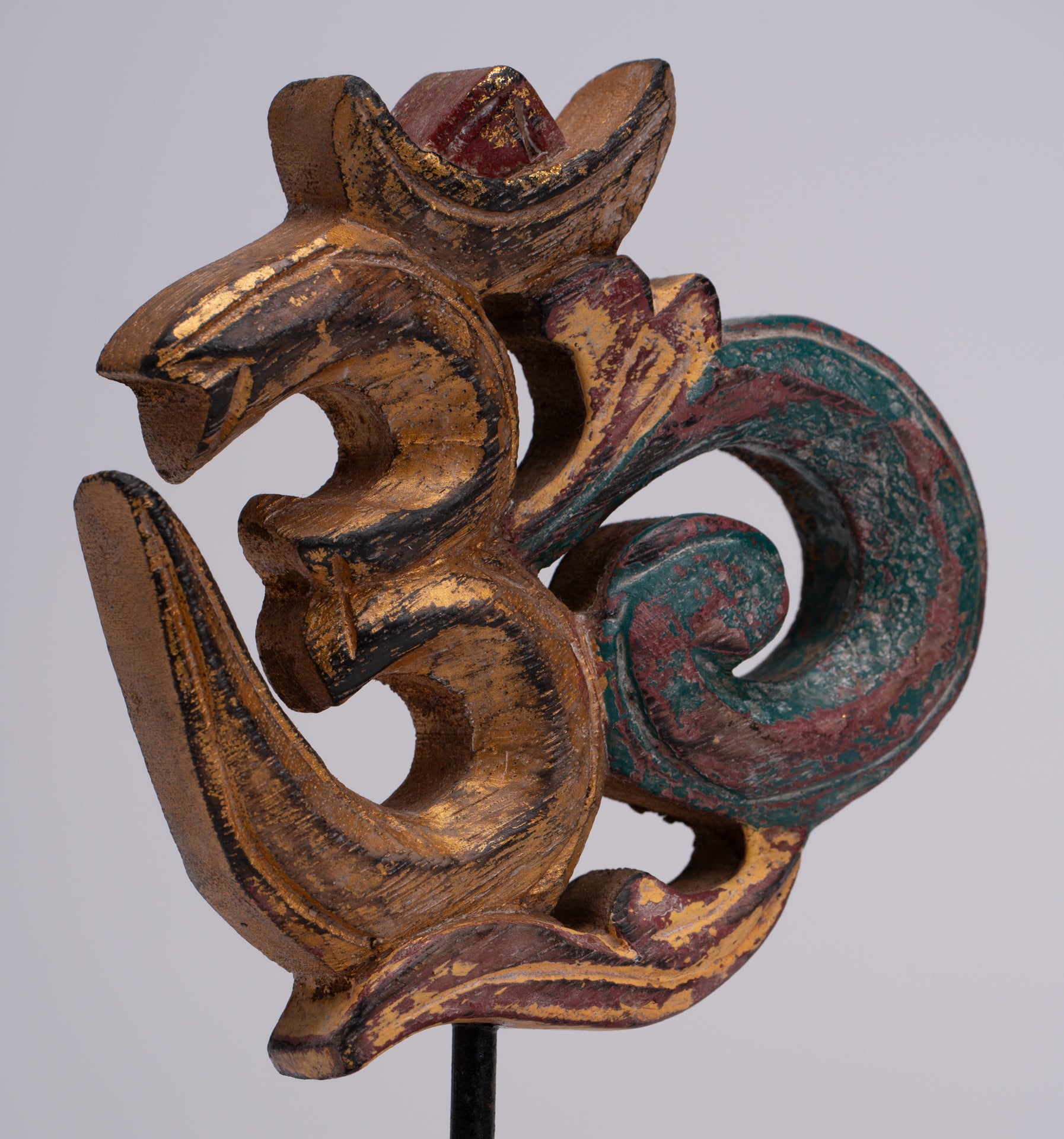 Om Statue - Mounted Indonesian Wood Om Statue - 16cm(6")