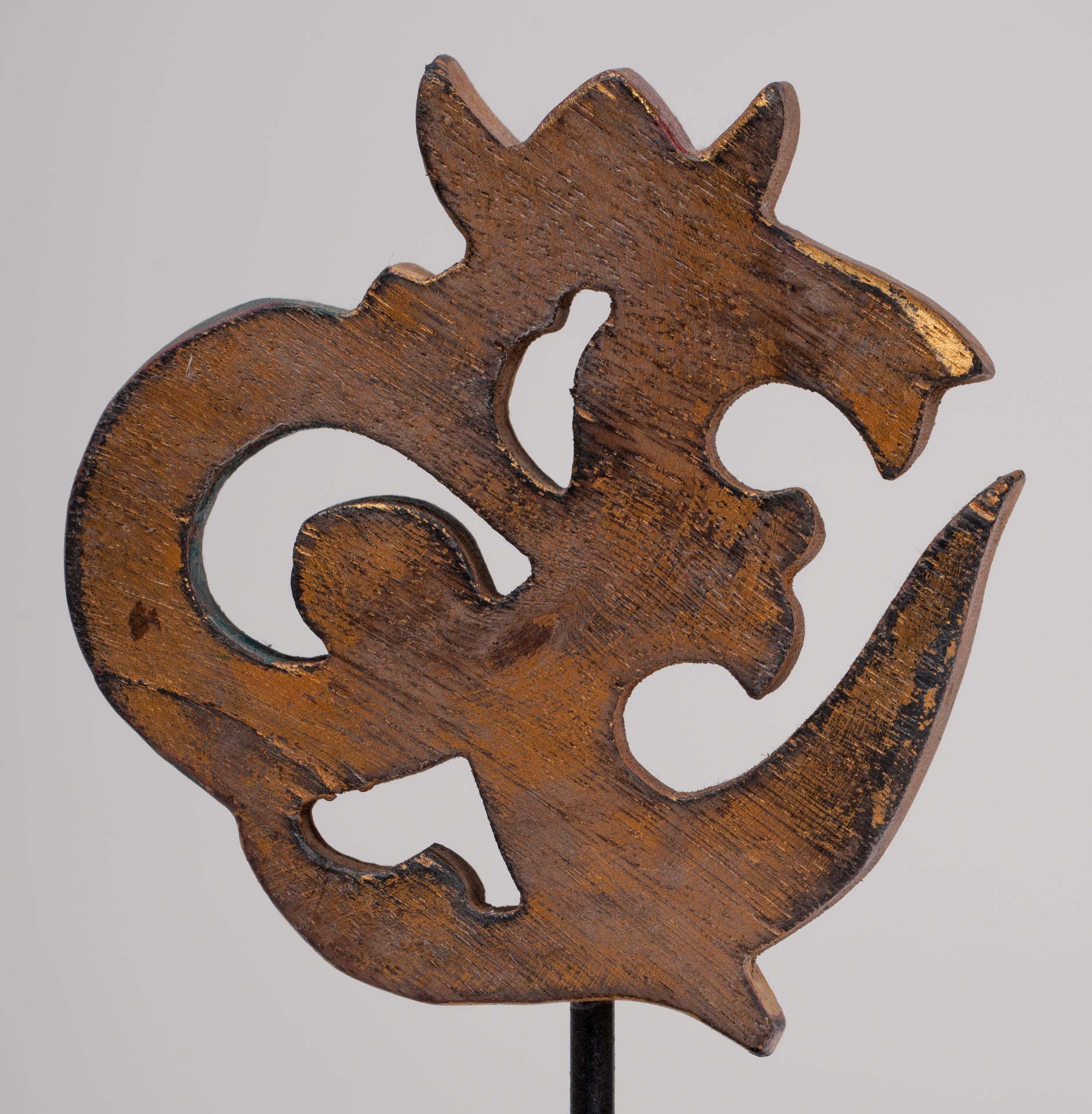 Om Statue - Mounted Indonesian Wood Om Statue - 16cm(6")