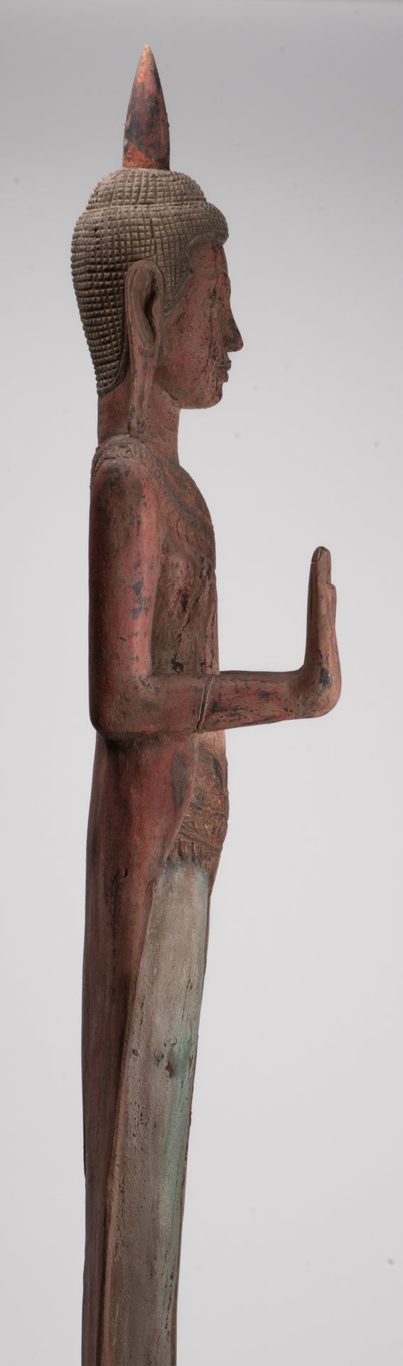 Large Buddha Statue - Antique Khmer Style Wood Standing Protection Monday Buddha Statue - 174cm/70"