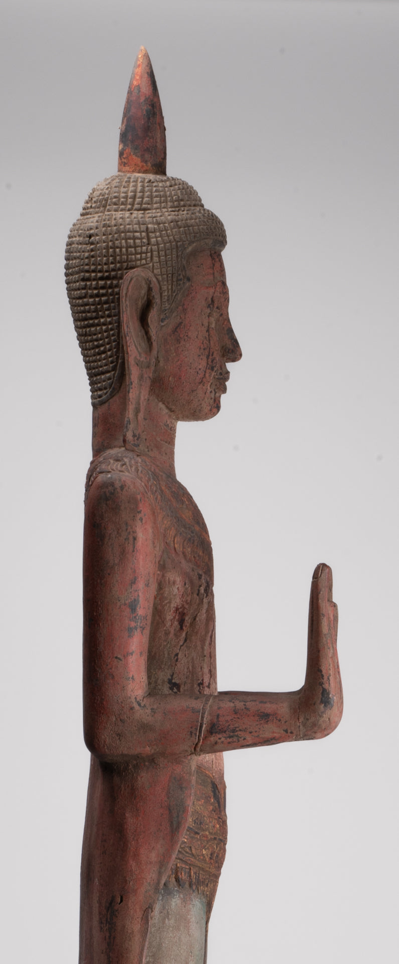 Large Buddha Statue - Antique Khmer Style Wood Standing Protection Monday Buddha Statue - 174cm/70"