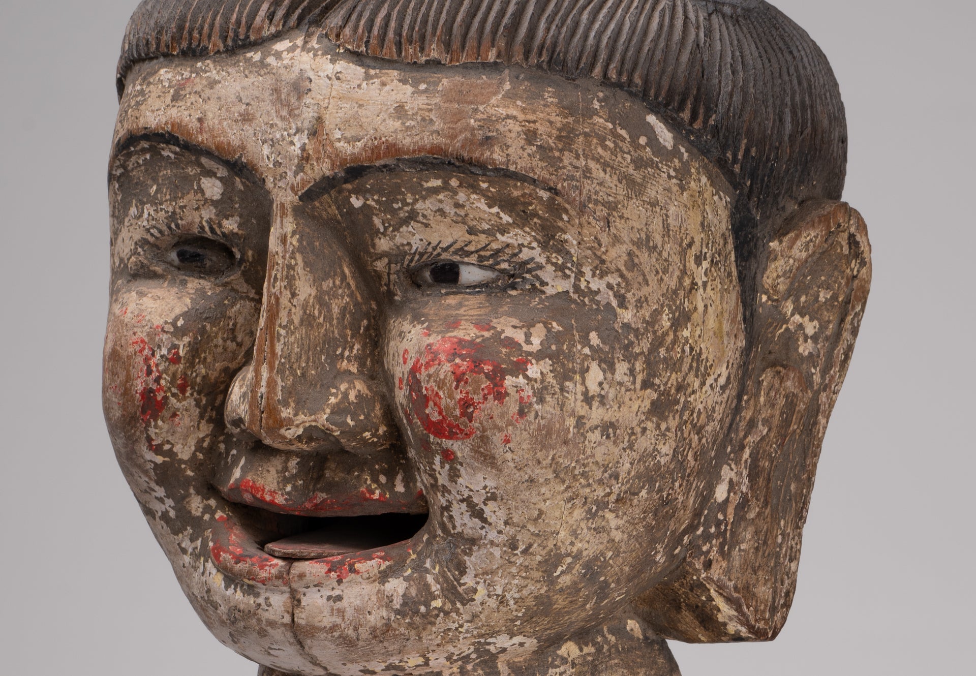 Antique Puppet Statue - Antique Burmese Style Painted Wood Puppet Head - 49cm/20"