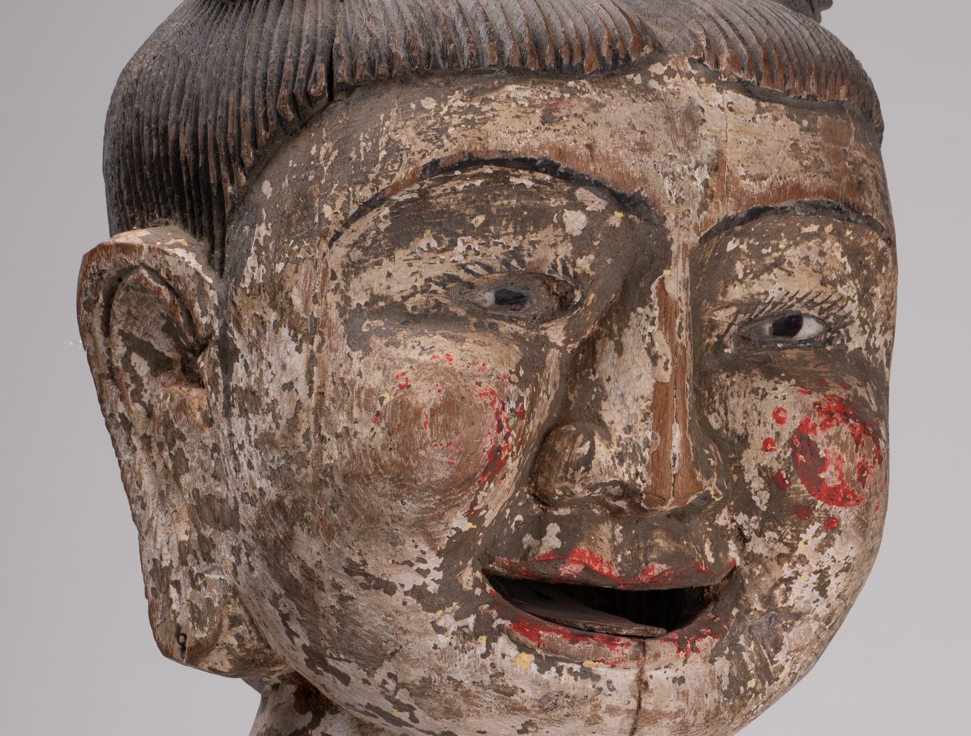 Antique Puppet Statue - Antique Burmese Style Painted Wood Puppet Head - 49cm/20"