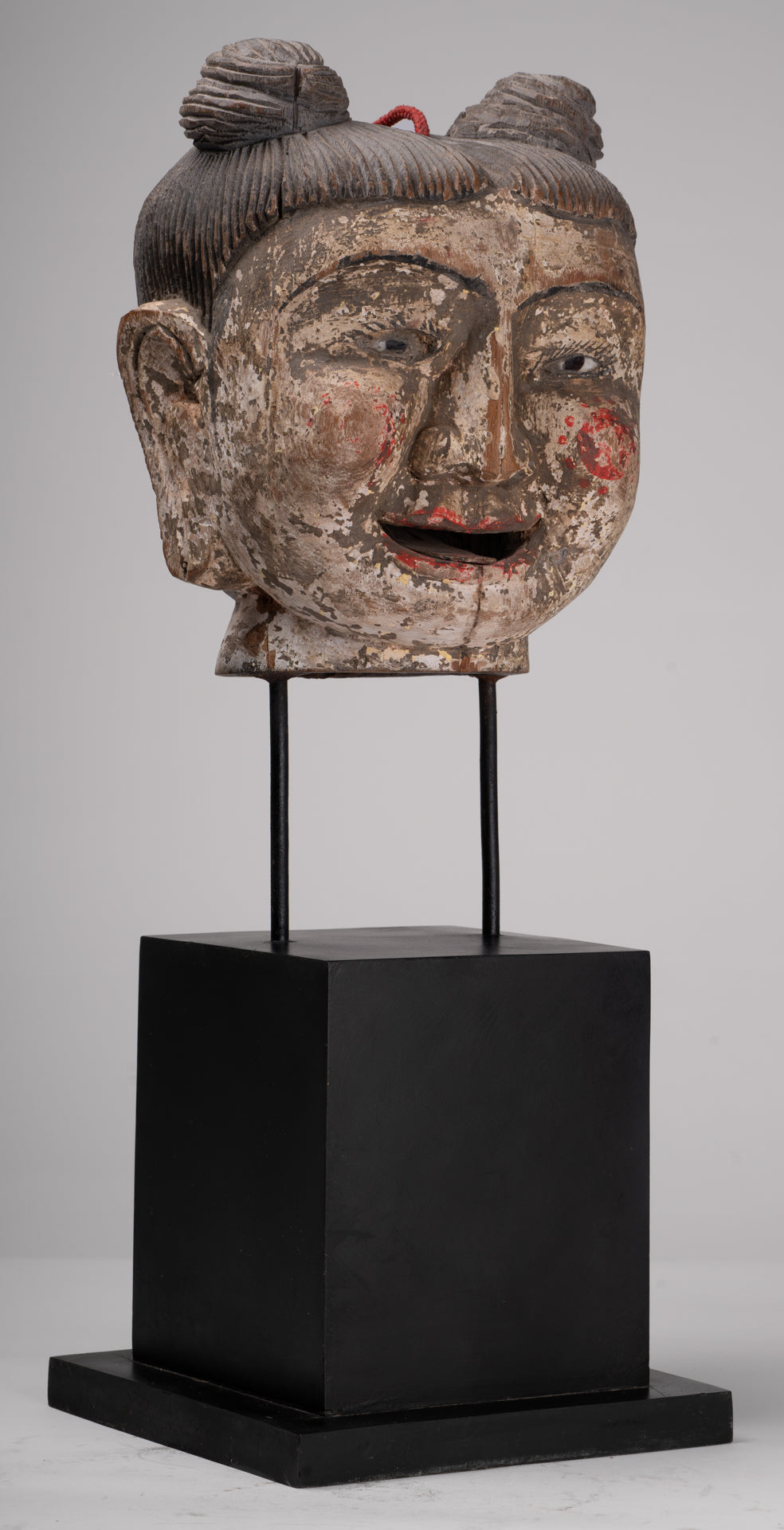 Antique Puppet Statue - Antique Burmese Style Painted Wood Puppet Head - 49cm/20"