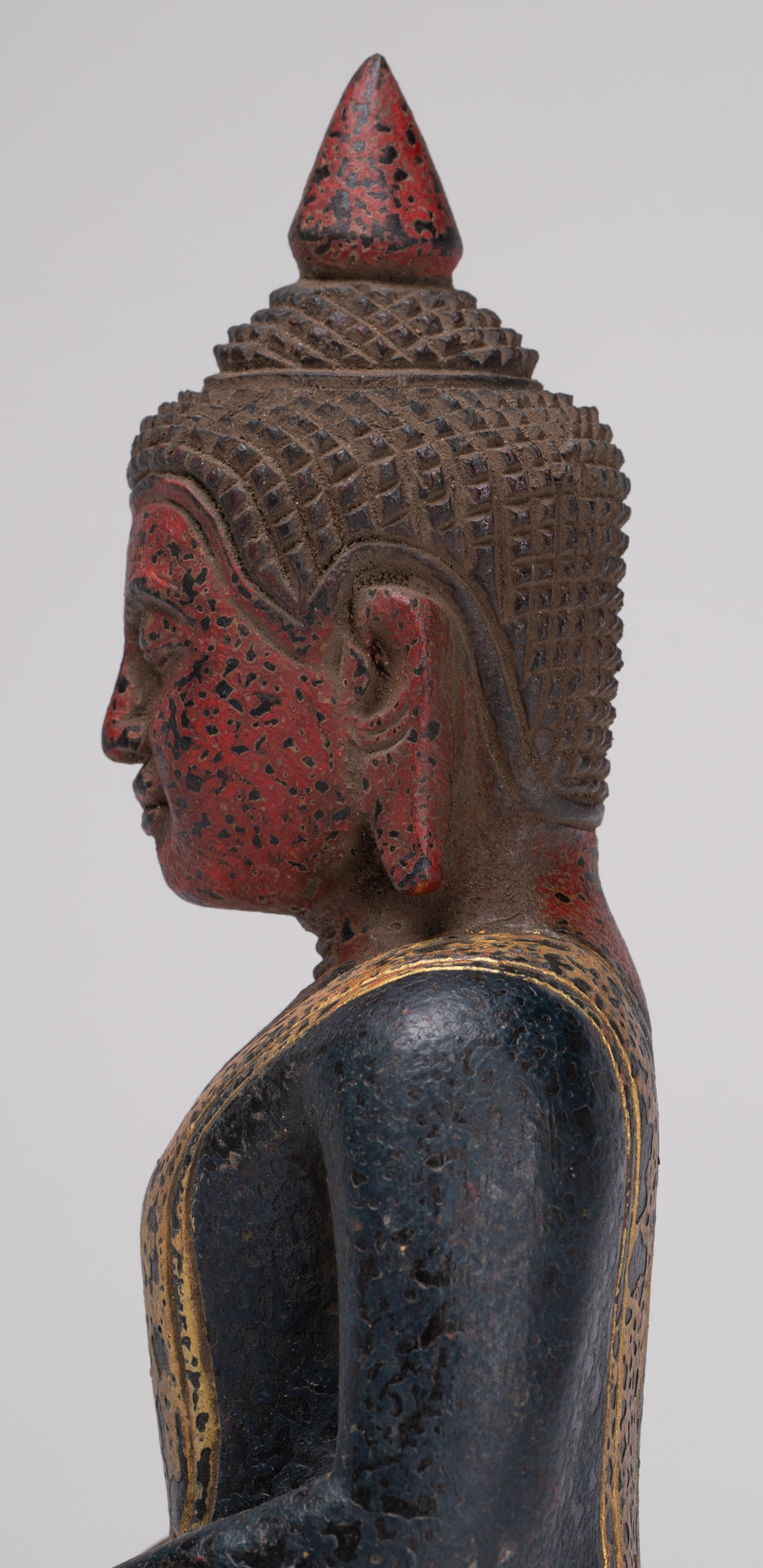 Buddha Sculpture - Antique Khmer Style Wood Seated Buddha Statue Dhyana Meditation Mudra - 21cm/8"