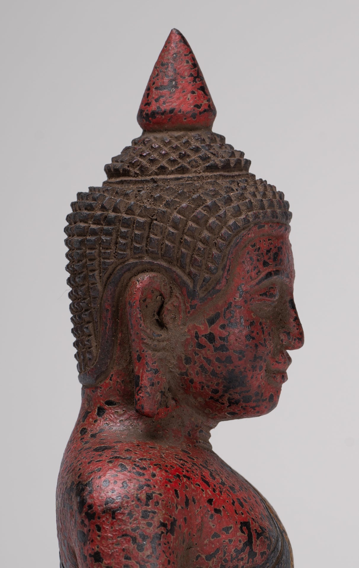 Buddha Sculpture - Antique Khmer Style Wood Seated Buddha Statue Dhyana Meditation Mudra - 21cm/8"