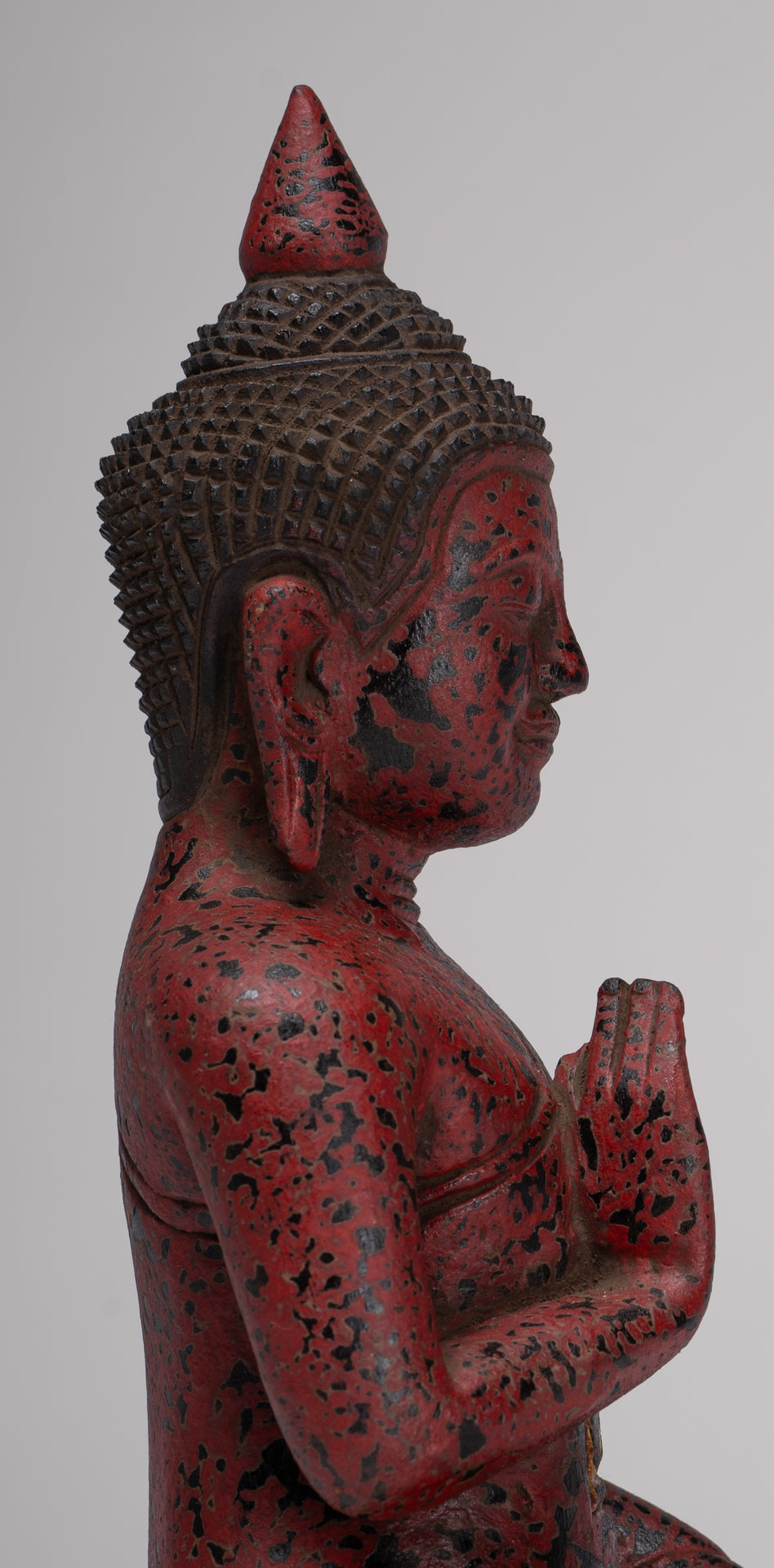 Buddha Statue - Antique Khmer Style Cambodia Seated Wood Buddha Statue Teaching Mudra - 27cm/11"